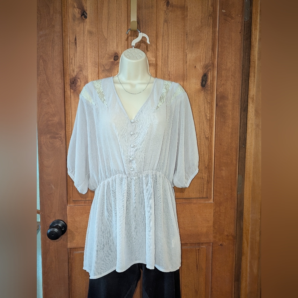 Blue‎ Bird Gray Puff Sleeve Blouse Relaxed Fit